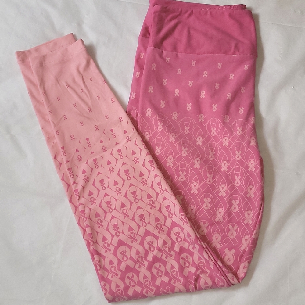 LuLaRoe 🎀 OS Pink Ribbon Dipped Ombre Leggings for Breast Cancer Awareness 🎀 - Picture 1 of 12